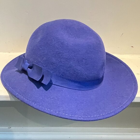 Vintage 50s USA Bollman Doeskin Cobalt Royal Blue Felt Brim Ribbon Bow Tilt Hat - Picture 1 of 5